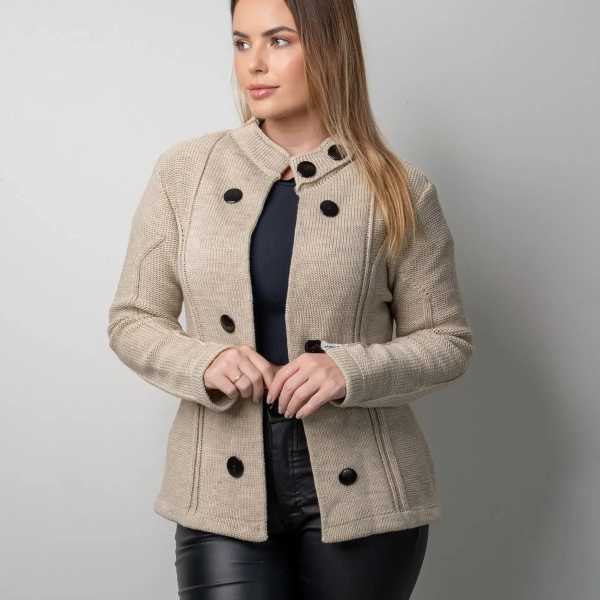 Casaco Feminino Inverno Tricot Lã Botões Cardigan Frio 20178