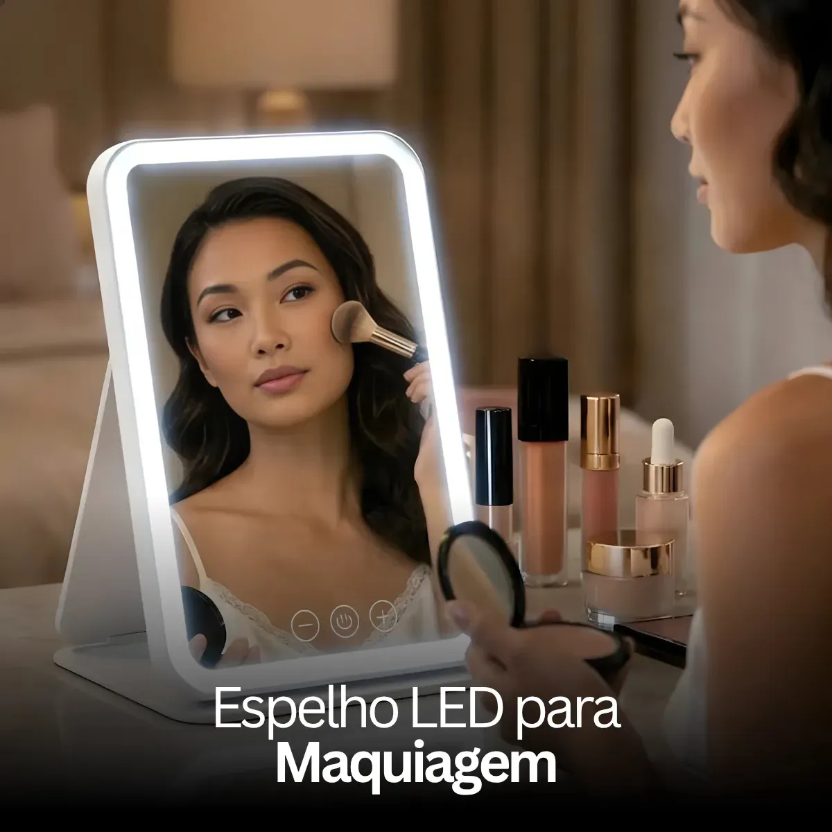 Espelho Portátil Led Touch Usb Recarregável Branco Maquiagem