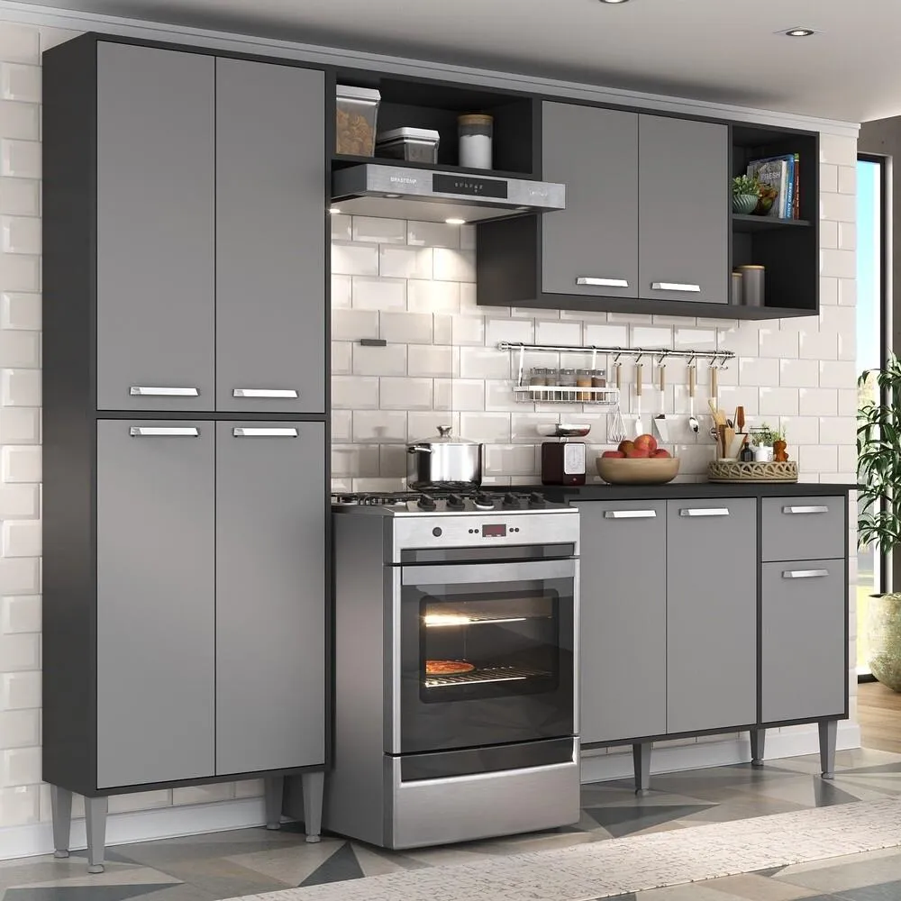 Cozinha Compacta Armário E Balcão Xangai Multimóveis Vm2840 Cor Preto/grafite