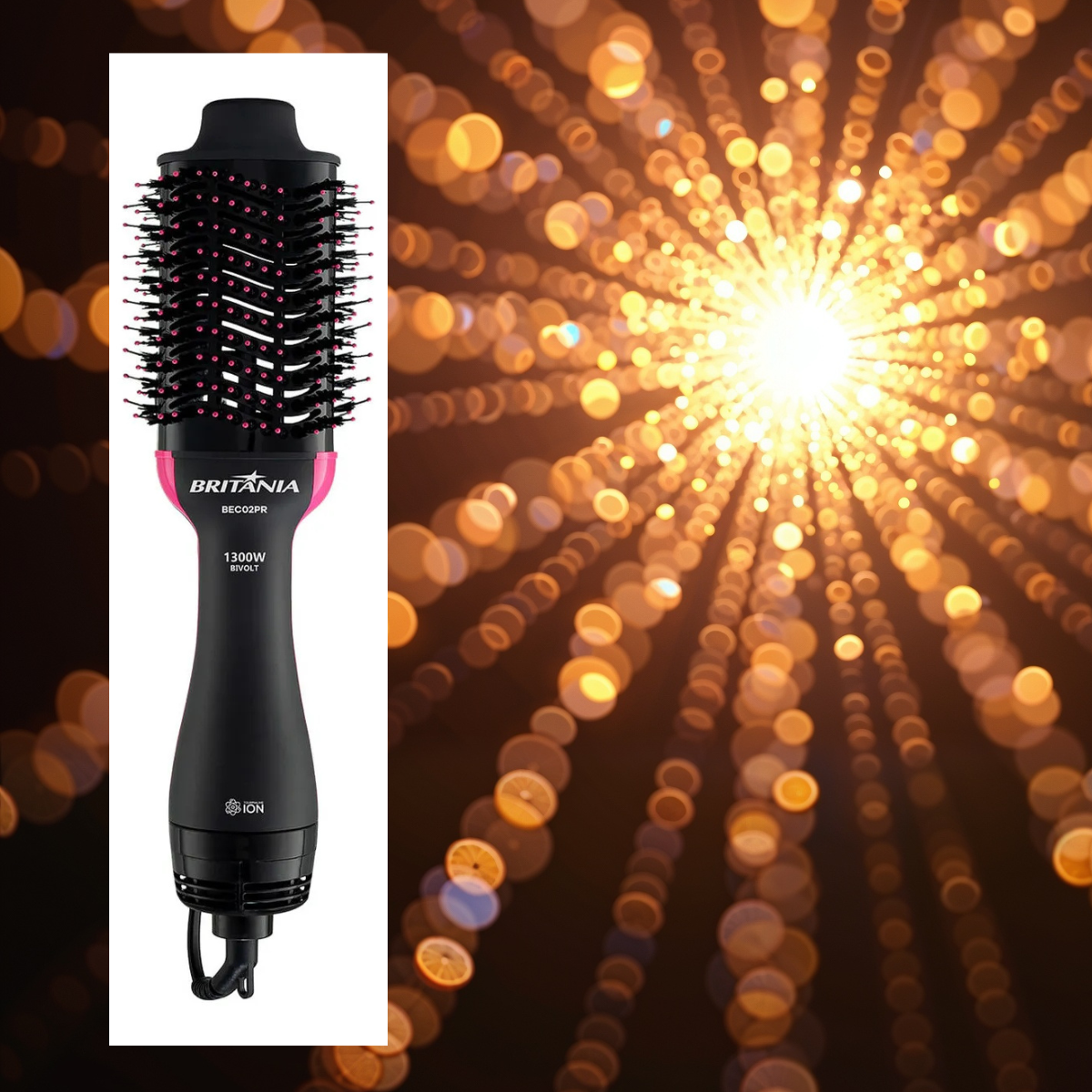 Britânia Escova Secadora Bec02pr 4 Em 1 1300w Cor Preto e Rosa